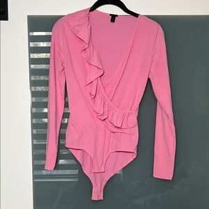 Pink Ruffled Long Sleeve Bodysuit